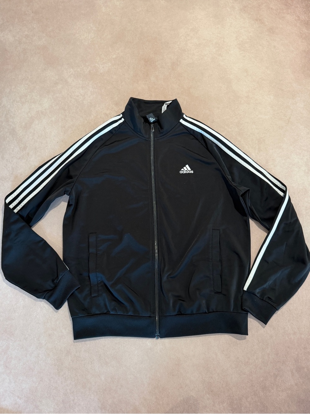 Adidas Men's Black Track Jacket with White Stripes • size medium